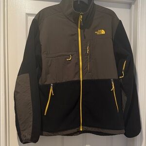NorthFace Polartec Men Black/Gray Full Yellow Zip Fleece Warm High Collar Large